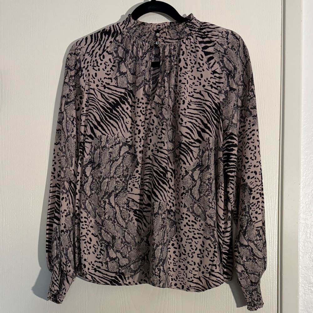 Jennifer Lopez Black and Pink Animal Print Blouse size medium